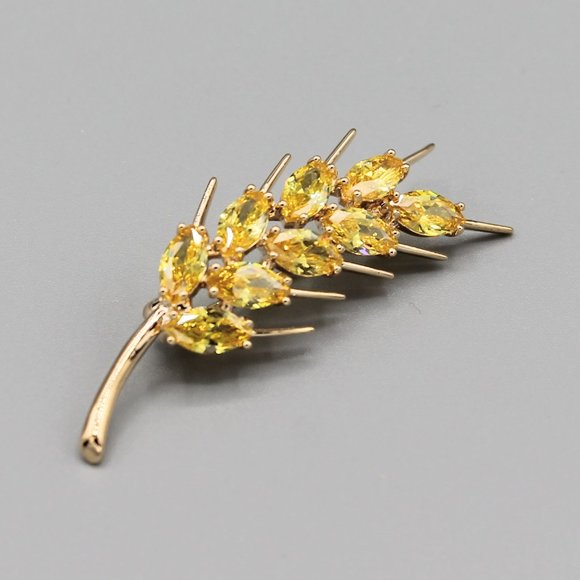 Golden wheat nature large gold yellow pin brooch - Picture 3 of 6